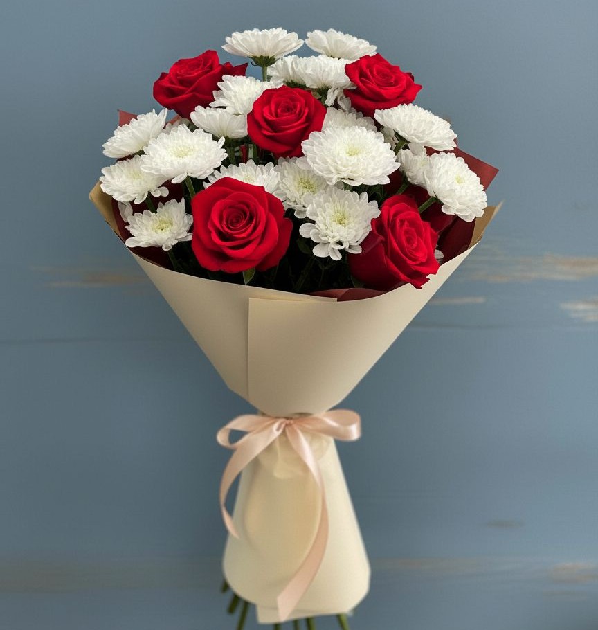 Букет цветов из: Розы и Хризантемы в Шушенском