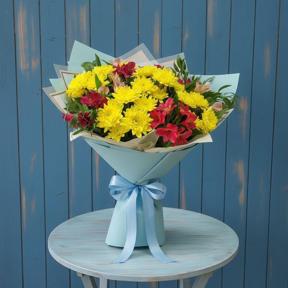 Букет цветов из: Альстромерии и Хризантемы в Шушенском