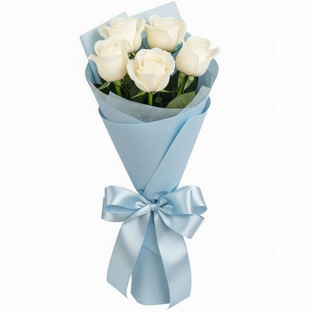 Букет 5 Белых роз Проуд в Шушенском