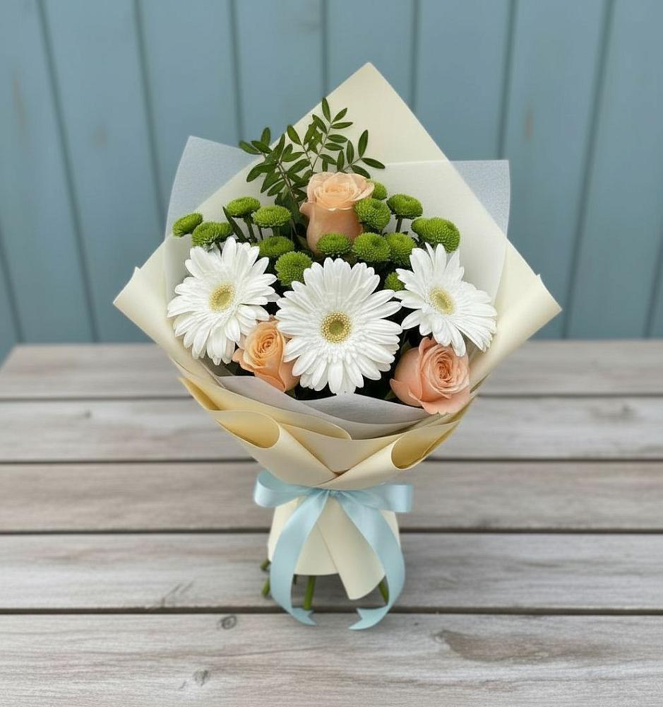 Букет цветов из: Герберы, Розы и Хризантемы в Шушенском