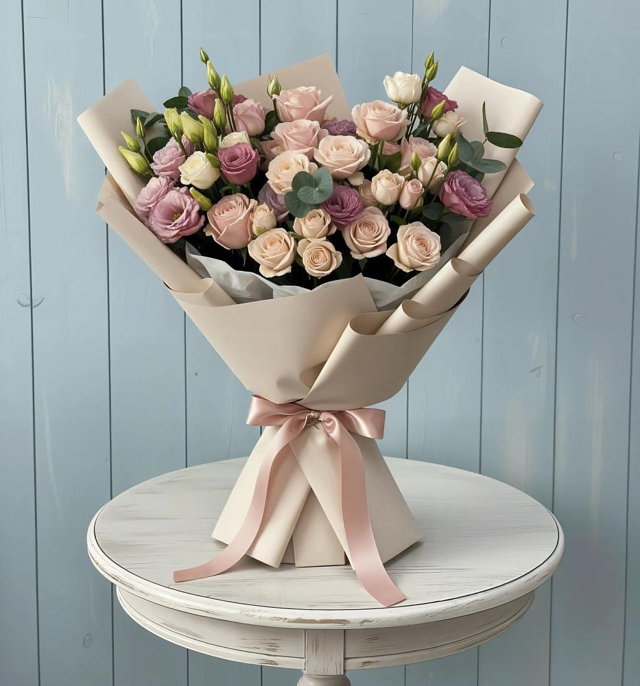 Букет цветов из: Розы и Лизиантусы в Шушенском