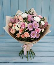 Букет цветов из:  Хризантемы, Розы и Альстромерии в Шушенском