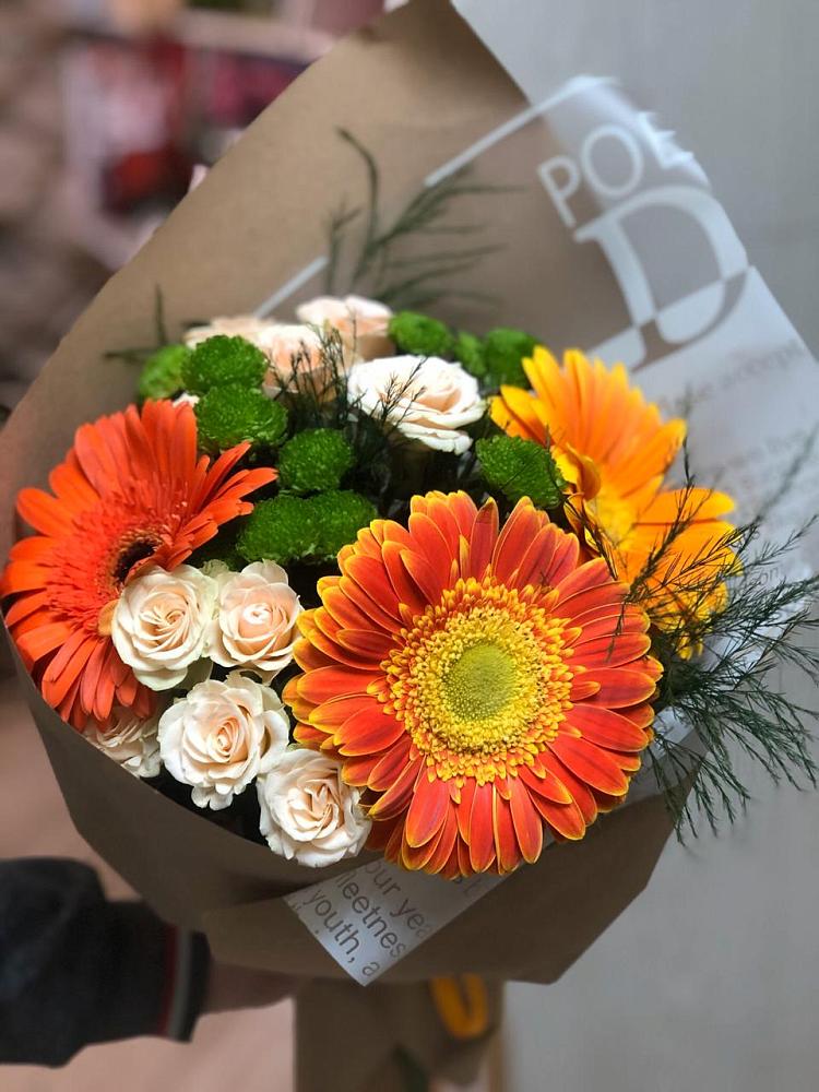 Букет цветов из: Герберы, Хризантемы и Розы в Шушенском